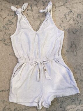 Girls White Terry Knit Swim Coverup Romper